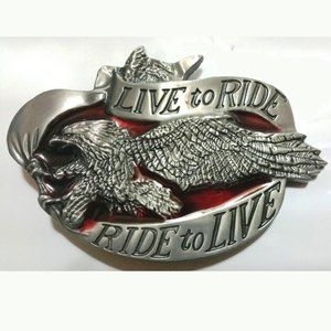 LIVE TO RIDE SILVER RED BUCKLE EXTENT